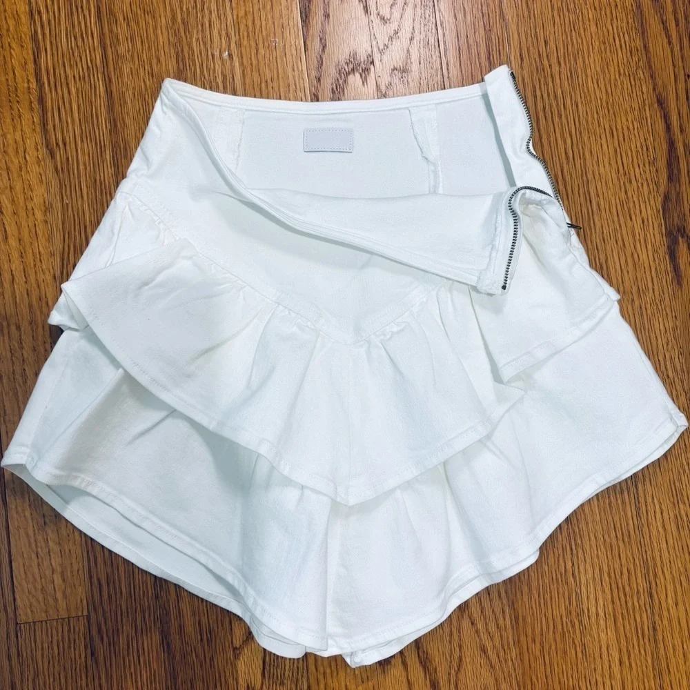 MOTHER Bright White The Ruffle Denim Mini Cowboy Preppy Skirt size 25